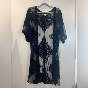 NWT Beautiful Black Lace Duster L/XL